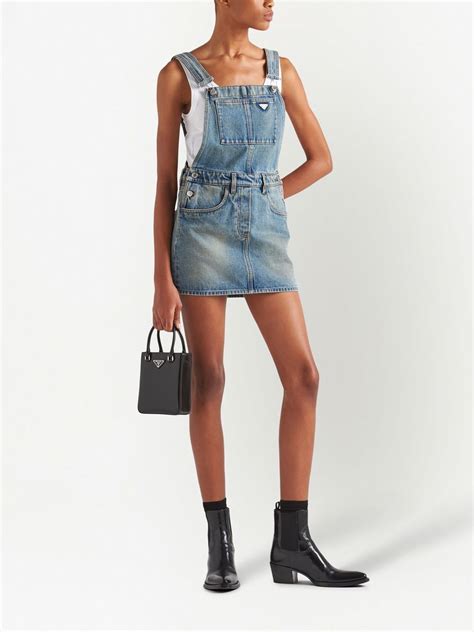 prada denim bib dress|Prada evening dresses.